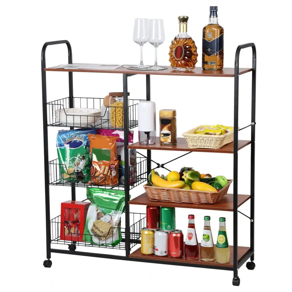 Kitchen Baker Rack Vegetable Basket Storage Shelf 4 Tier Stackable with Wheels Spice Rack Microwave Oven Stand Storage Cart