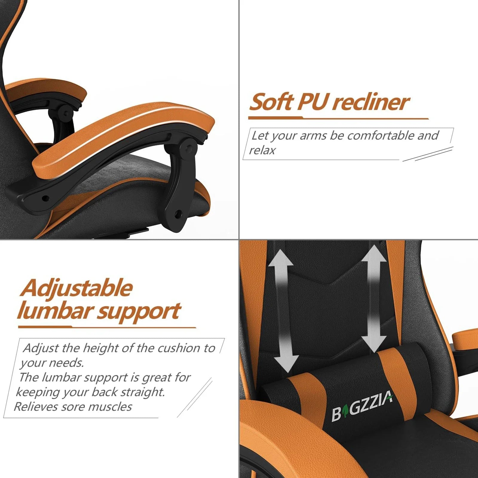 Gaming Chair Office Chair Ergonomic PU Leather Computer Desk Chair with Headrest and Lumbar Support Game Chairs Racing Chair