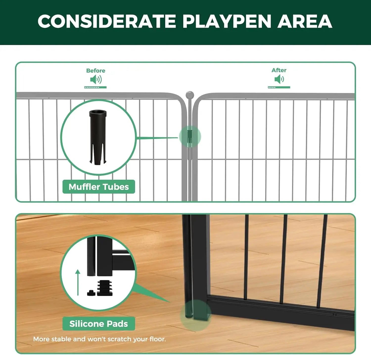 Dog Playpen Designed for Indoor Use, 40" Height for Large Dogs, Black Patented, Heavy Duty Metal Portable Dog Pens Fences