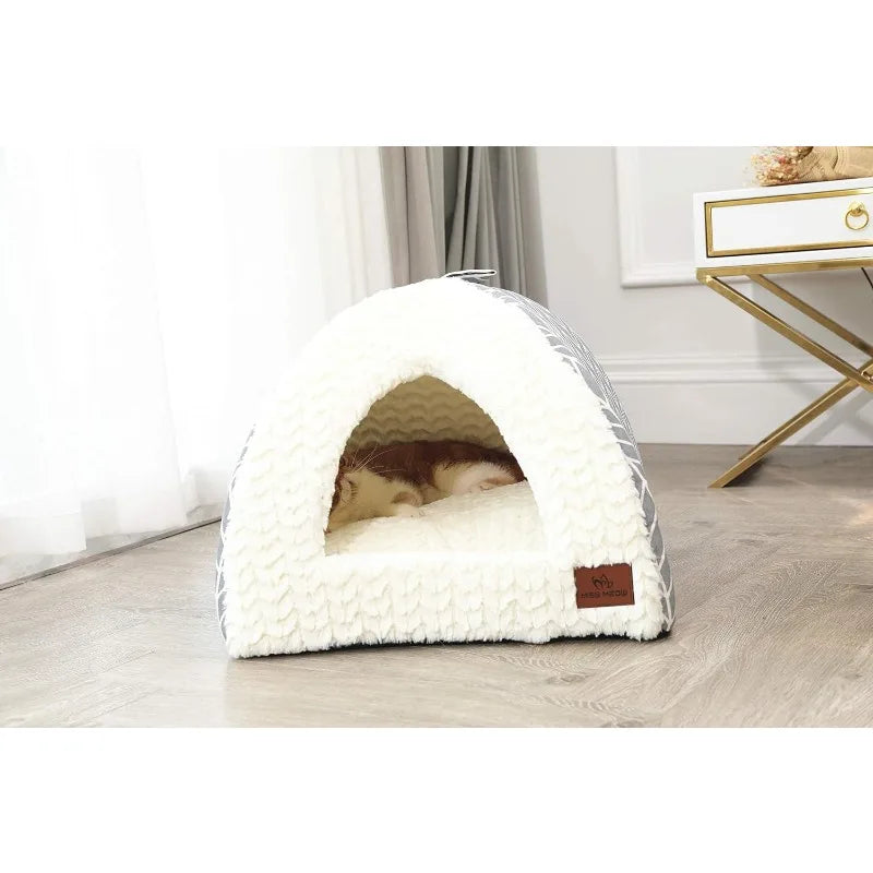 Cat Bed for Indoor Cats,Medium Large Cats Cave Bed,Machine Washable,Removable Cushion Cover,Small Dogs Tent Bed