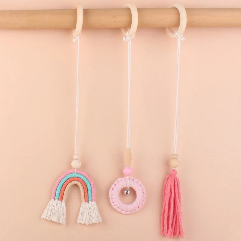 BPA Free Wooden Baby Gym Toys Baby Stroller Hanging Pendants Newborn Play Activity Gym Frame Hanging Rattle Toys Teething Ring