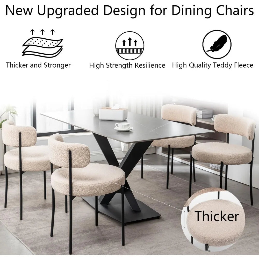 Dining Chair Set of 4 with Black Metal Legs for Dining Room, Kitchen, Round Modern Upholstered Dining Chair