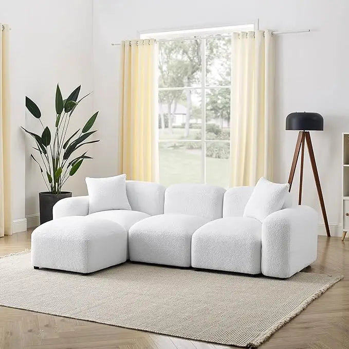 Convertible L Shaped Couch, 94.5" Modern Minimalist Cloud Couches for Living Room Set, Comfy Teddy Fabric Sofa