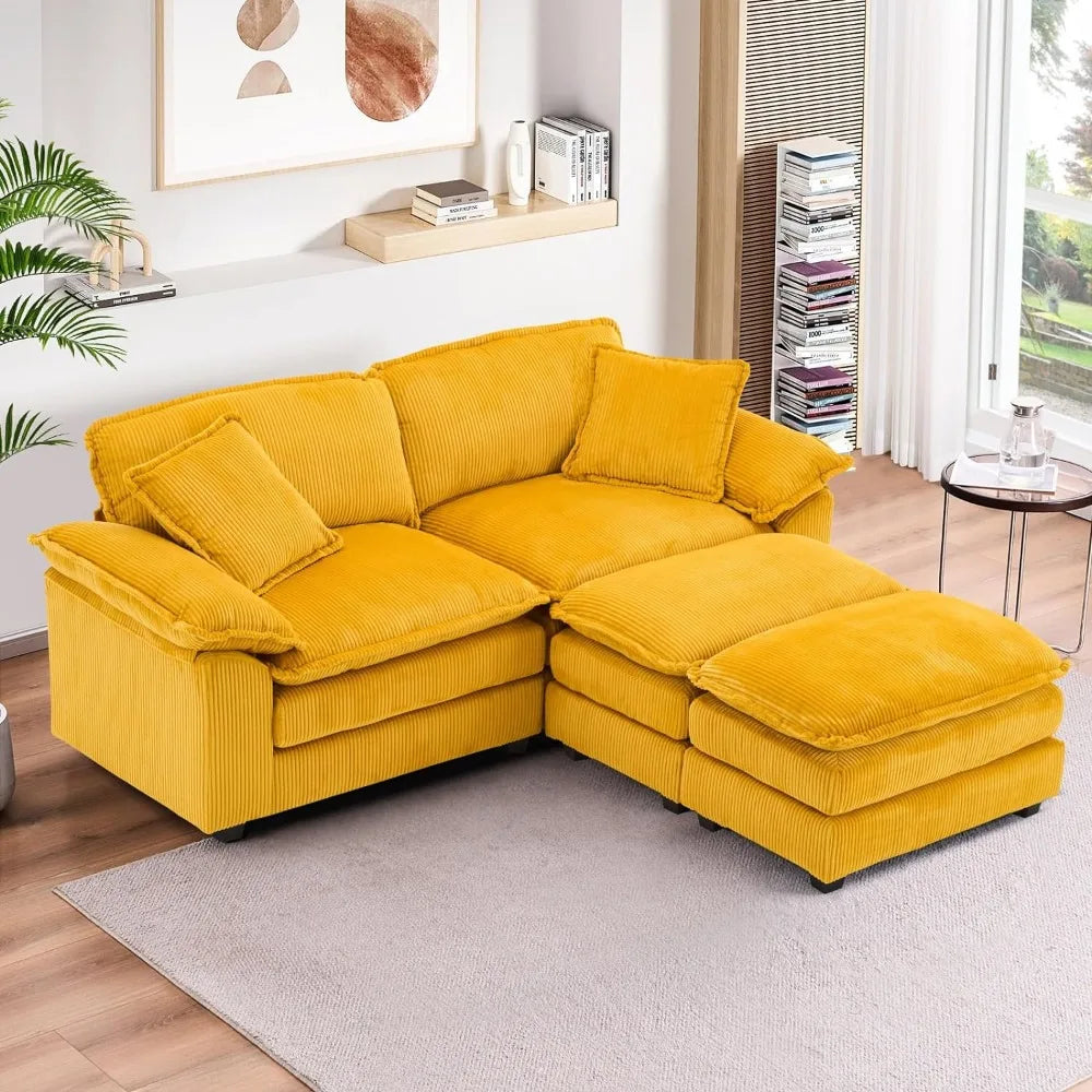 84.6" Sectional Sofa Couch for Living Room,Modern Upholstered Corduroy L Shaped Couch with Chaise,Comfy Deep Seat Loveseat Sofa