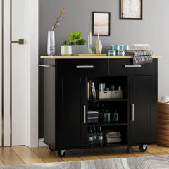 40" Kitchen Island Cart Furniture cart on Wheels with Storage，Rolling Portable Dining Room Serving  with Drawers Cabinet