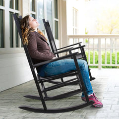 Wooden Patio Rocking Chair with High Back for Outdoor Indoor Garden Balcony,Porch Rocker