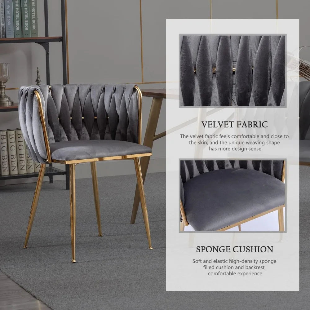 Dining Chair Set of 4 with Gold Metal Legs for Living Room Bedroom Kitchen, Luxury Tufted Velvet Dining Chair