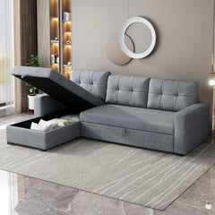 81.5"" L-Shape Pull Out Couch With Reversible Storage Chaise,Sleeper Sectional Sofa With Pullout Bed And 3 Removable Back