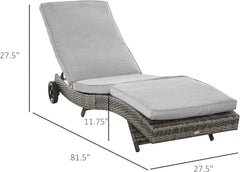 Outsunny Wicker Chaise Lounge Pool Chair, Outdoor PE Rattan Cushioned Patio Sun Lounger w/ 5-Level Adjustable Backrest & Wheels