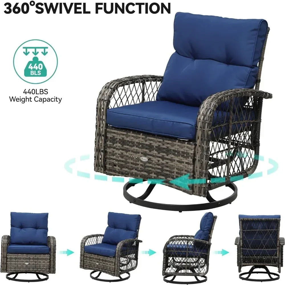 3-Piece Patio Outdoor Swivel Glider Rocker Wicker Bistro Rocking Furniture Conversation Chairs for Garden, Backyard