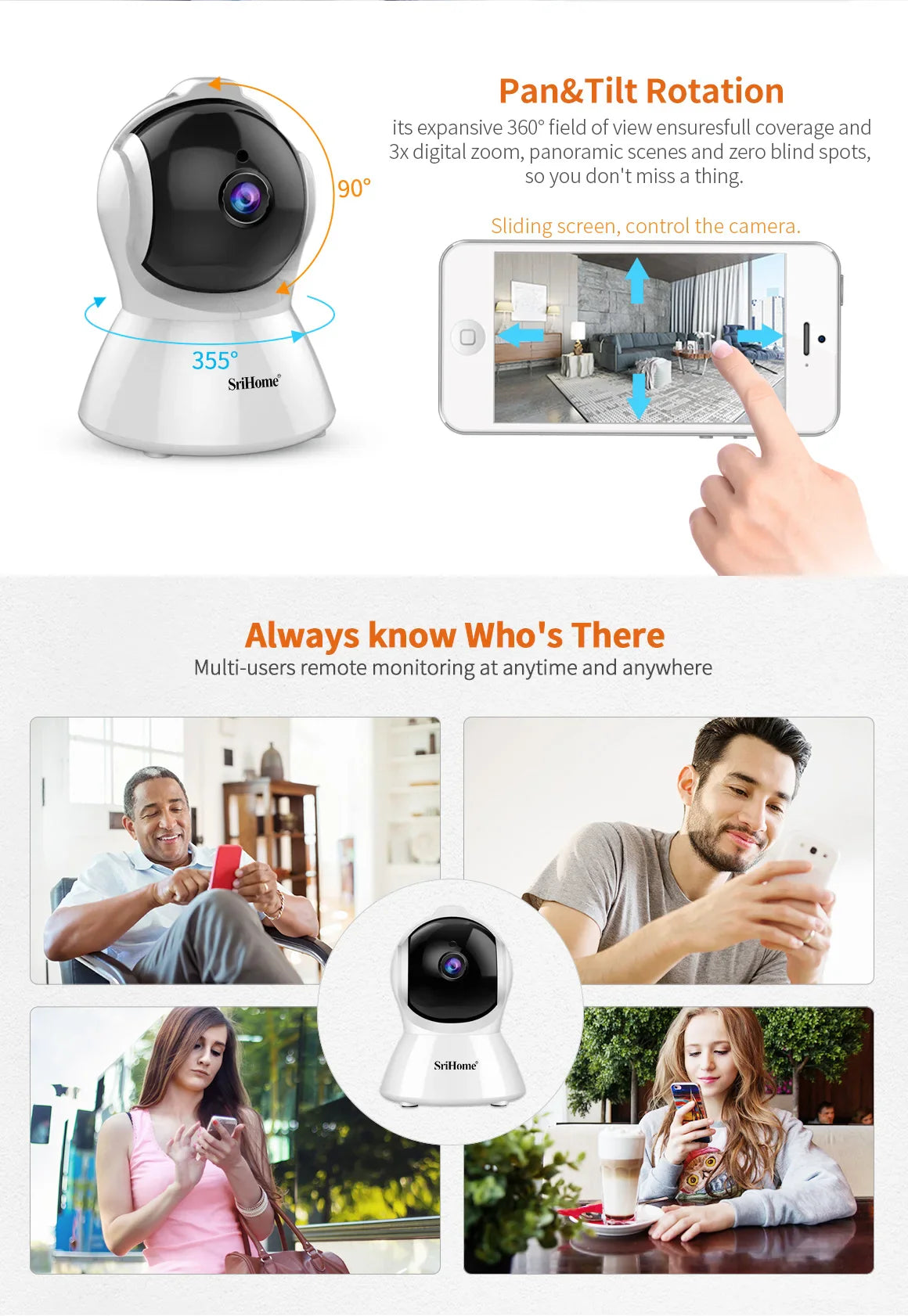 Sricam SH025 AI Body Auto-tracking IP Camera Baby Monitor Mini 1080P Wifi CCTV Camera 2.0MP H.265 Smart Home Indoor Remote View