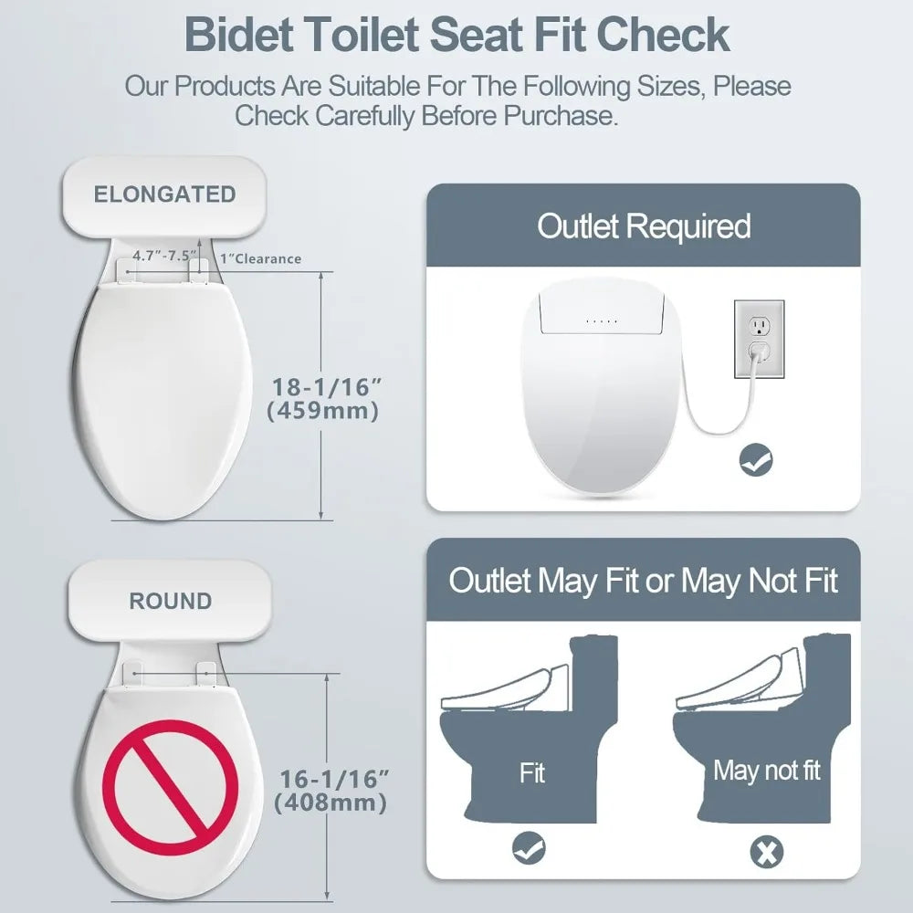 Bidet Toilet Seat, Electric Smart Heated Seat with Slow Closes, Vortex Wash, Warm Dryer, Rear and Front Wash, Warm Water