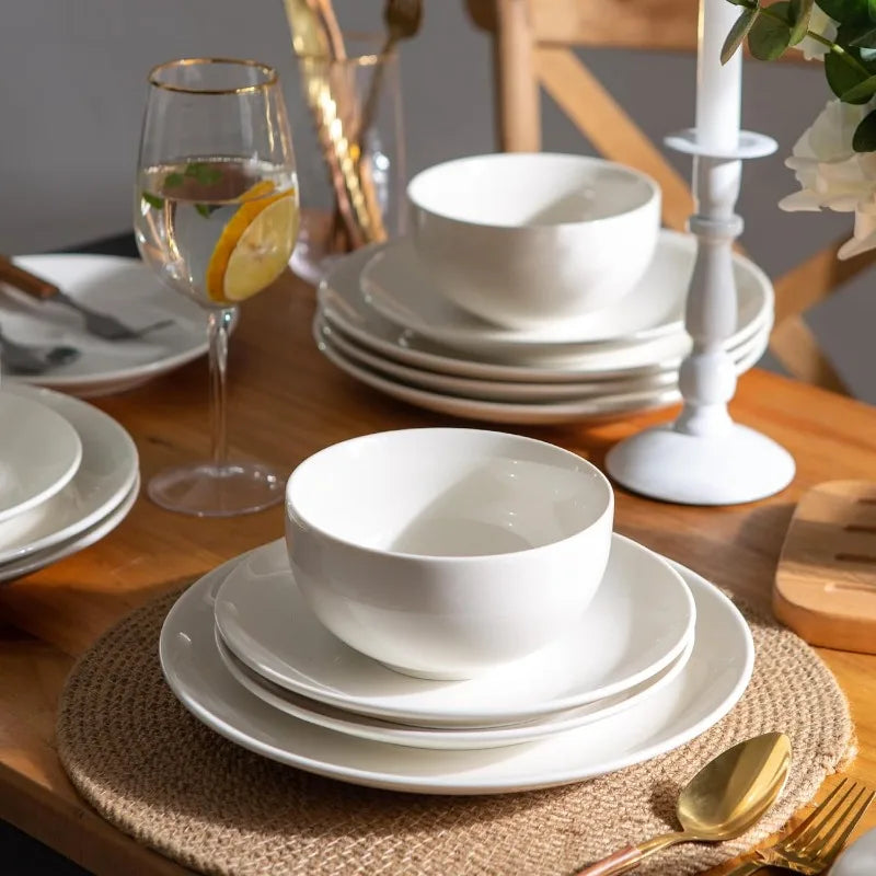 Ceramic Dinnerware Sets,Stoneware Coupe Plates and Bowls Sets,Highly Chip and Crack Resistant | Dishwasher & Microwave