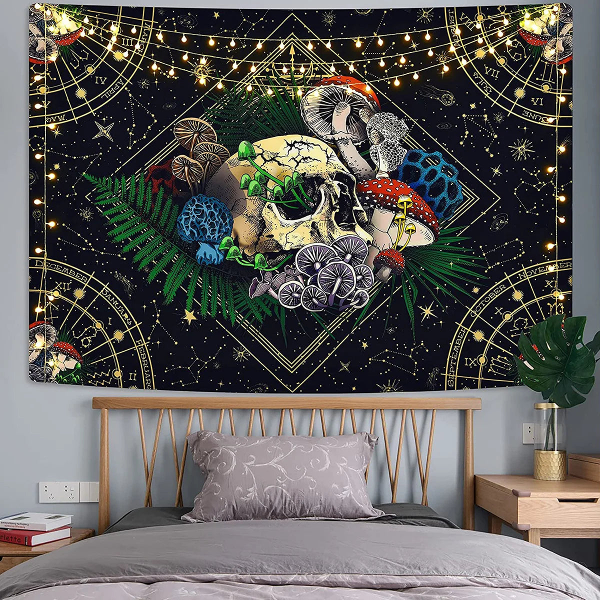 1/5pcs Large Skull Tapestry Colourful Mushroom Night Tapestry Starry Wall Hanging Carpet Aesthetic Background Tapestry Home