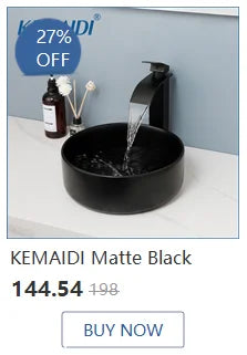 KEMAIDI Matte Black Rainfall Shower Faucet Set Single Lever Bathtub Shower Mixer Faucet & Storage Shelf  Shower Mixer Water Tap