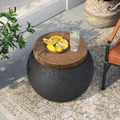 Outdoor Indoor Side Table 17" Outdoor End Tables for Patio, Accent Side Table Set of 2 Decorative Garden Stool Wooden-Look