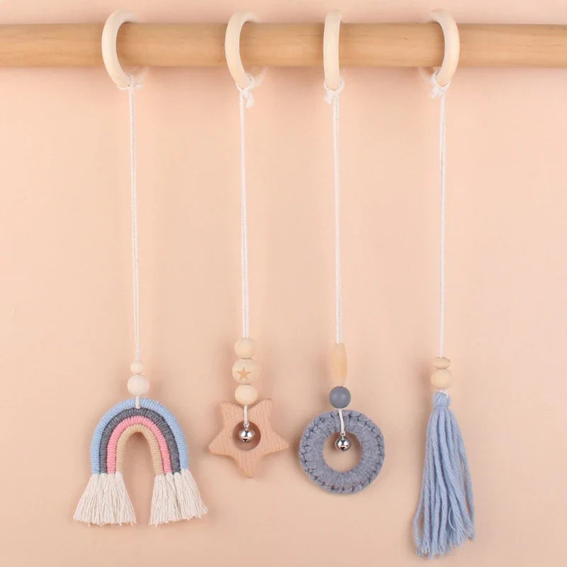 BPA Free Wooden Baby Gym Toys Baby Stroller Hanging Pendants Newborn Play Activity Gym Frame Hanging Rattle Toys Teething Ring