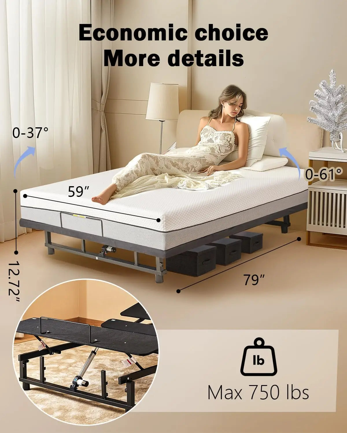 Adjustable Bed Base Frame - Premium Metal, Head & Foot Incline, Wireless Remote, Zero Gravity, Quiet Motor (79" L x 59" W