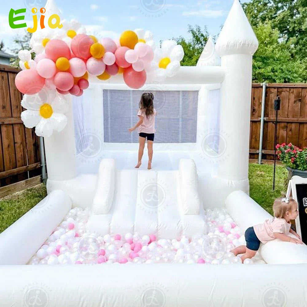 PVC Inflatable White Bounce House Professional Jumping Bouncy Castle Bouncer with Ball Pit&Air Blower For Kids Wedding Party