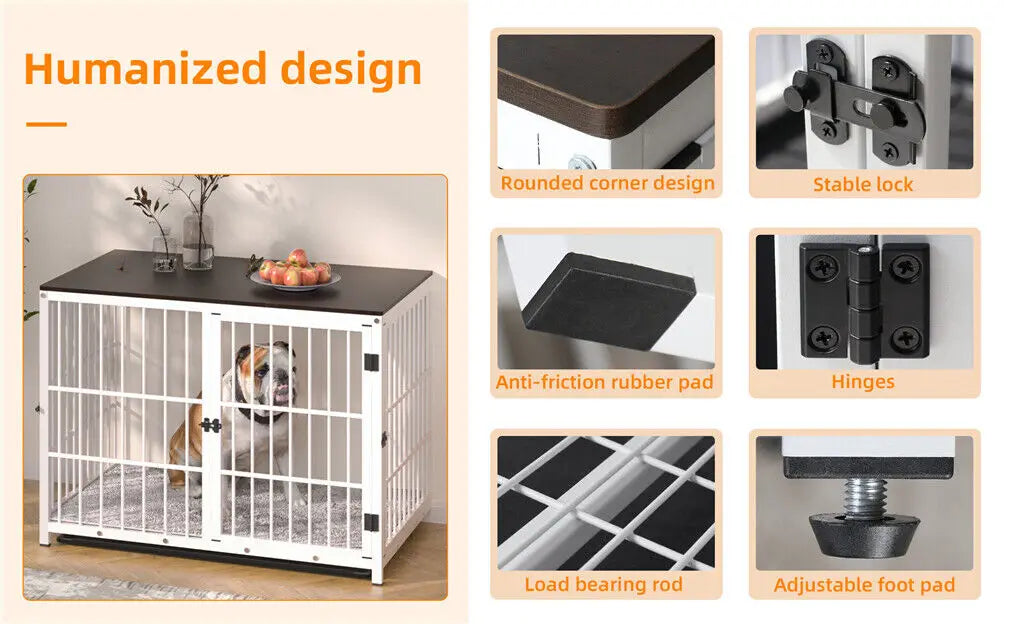 Heavy Duty Dog Kennels Metal Wooden Dog Crate End Table Furniture Style Pet Cage with Three Doors and Removable Tray