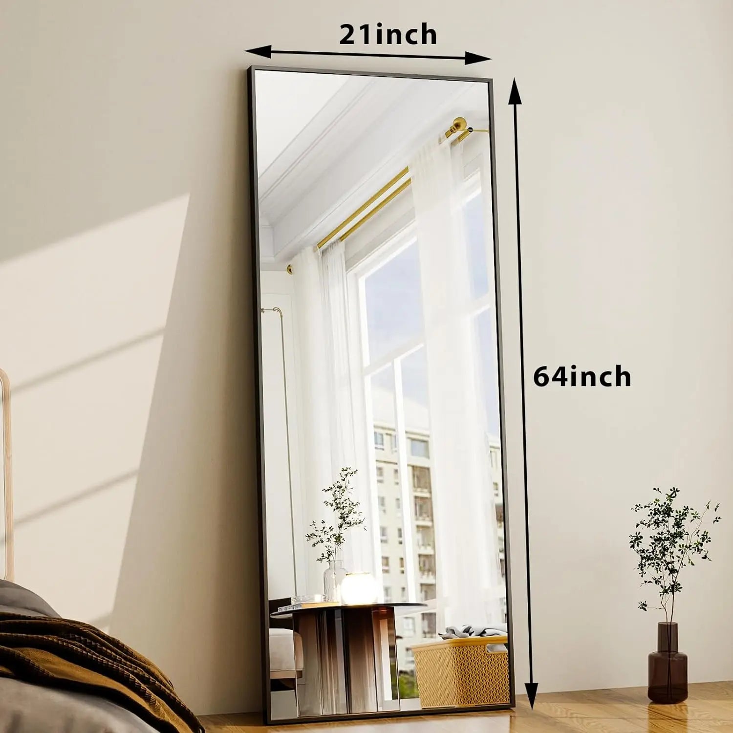 Floor Mirror Full Length Mirror - 21"x 64" Rectangle, Aluminum Frame Free-Standing Wall & Leaning