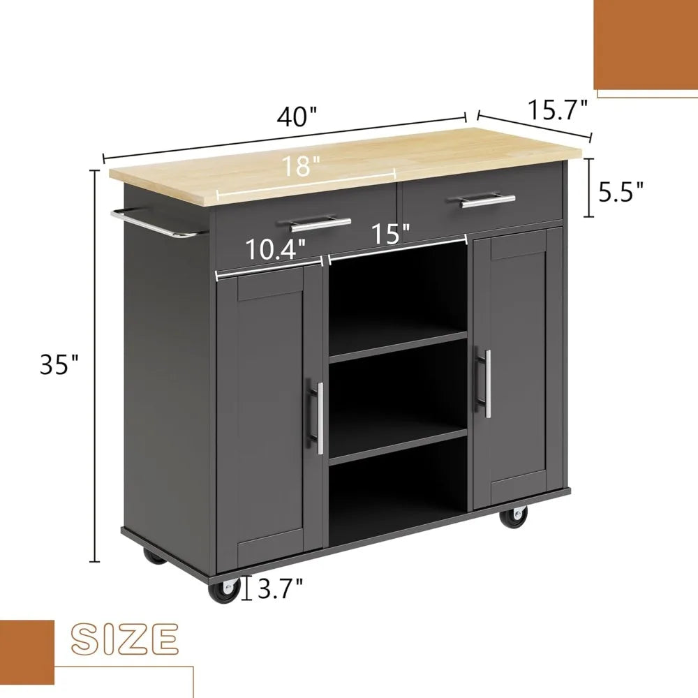 40" Kitchen Island Cart Furniture cart on Wheels with Storage，Rolling Portable Dining Room Serving  with Drawers Cabinet