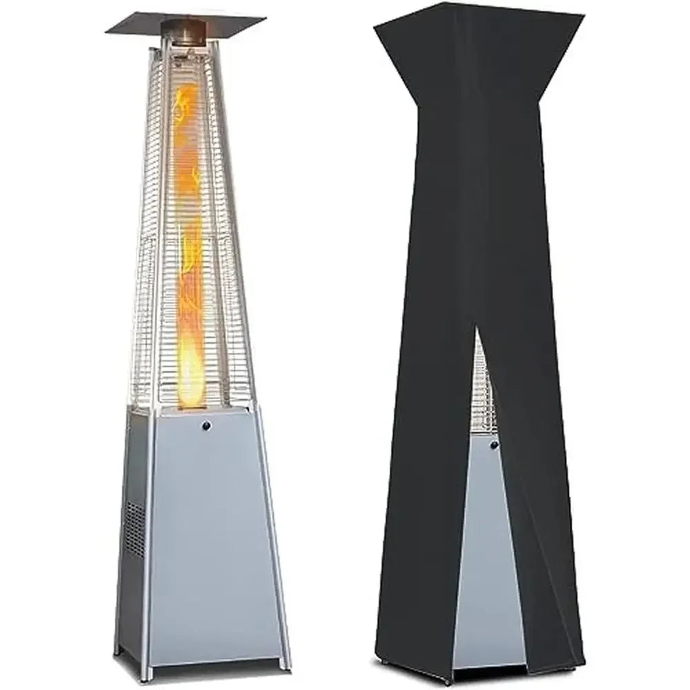 Quartz Glass Tube Patio Heater 48000 BTU Propane Outdoor with Waterproof Cover & Wheels 87" Tall