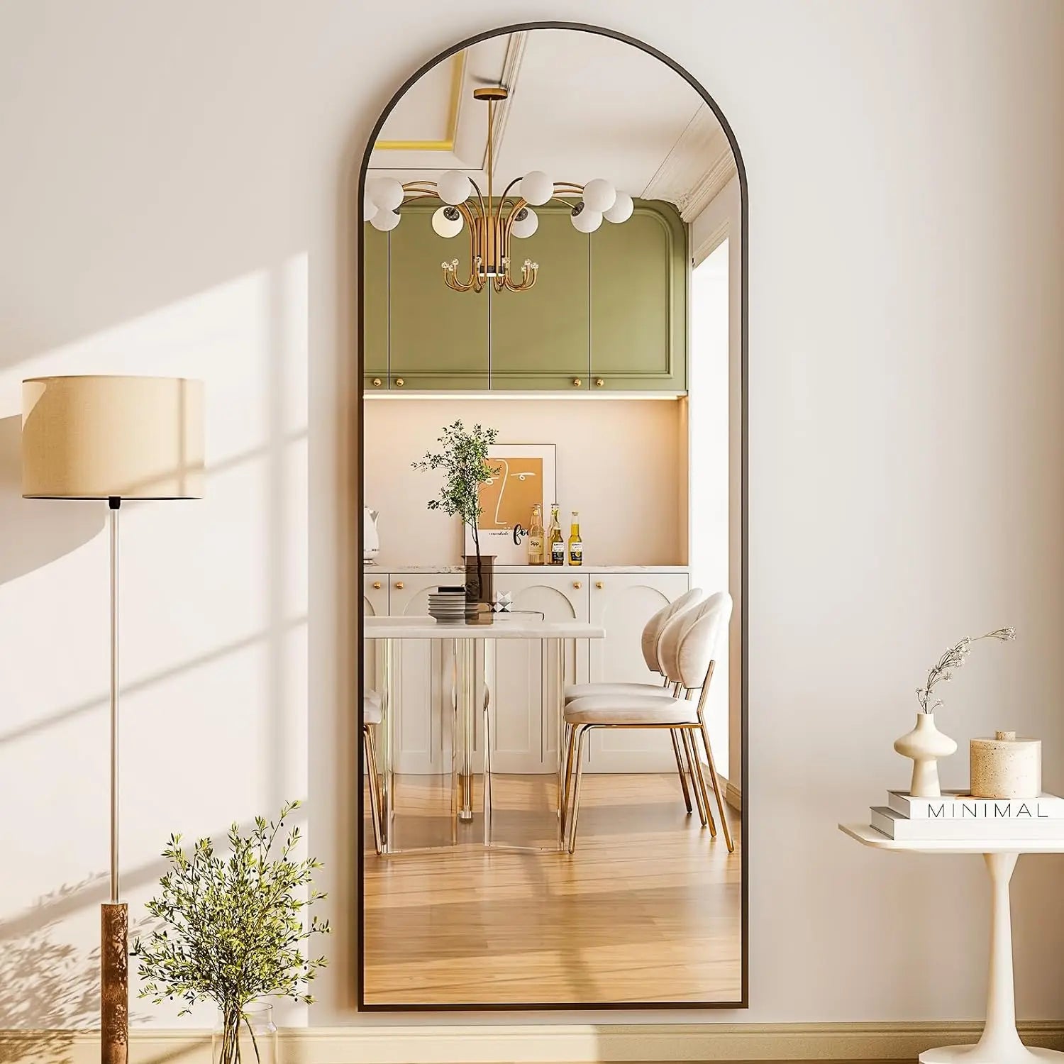 Modern Arched Full-Length Mirror, 71"x26" Arched Floor Mirror with Stand, Wall-Mounted Mirror for Bathroom, Dressing Room - Hang