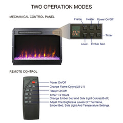 23in Electric Fireplace Insert Ultra Thin Heater Crystal Realistic Flame Remote Control  Timer Overheating Protection Sidelight