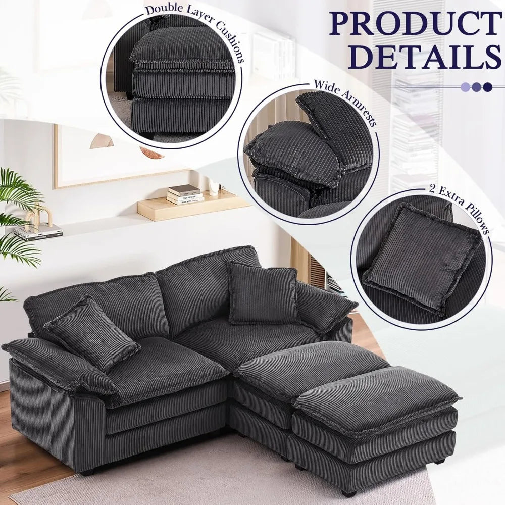 84.6" Sectional Sofa Couch for Living Room,Modern Upholstered Corduroy L Shaped Couch with Chaise,Comfy Deep Seat Loveseat Sofa