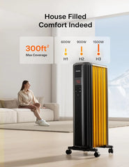 Oil Filled Radiator Heater for Indoor Use Large Room with Remote, Electric Space Heater with Thermostat, Energy Efficient with E