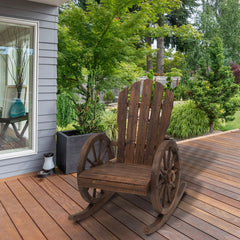 Rustic Wood Adirondack Rocking Patio Chair w/ Slatted Design, Wheel Armrests