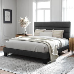 Allewie Queen Size Platform Bed Frame with Fabric Headboard and Wooden Slats Support,Fully Upholstered Mattress Foun