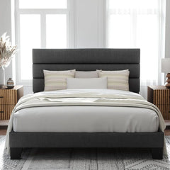 Allewie Queen Size Platform Bed Frame with Fabric Headboard and Wooden Slats Support,Fully Upholstered Mattress Foun