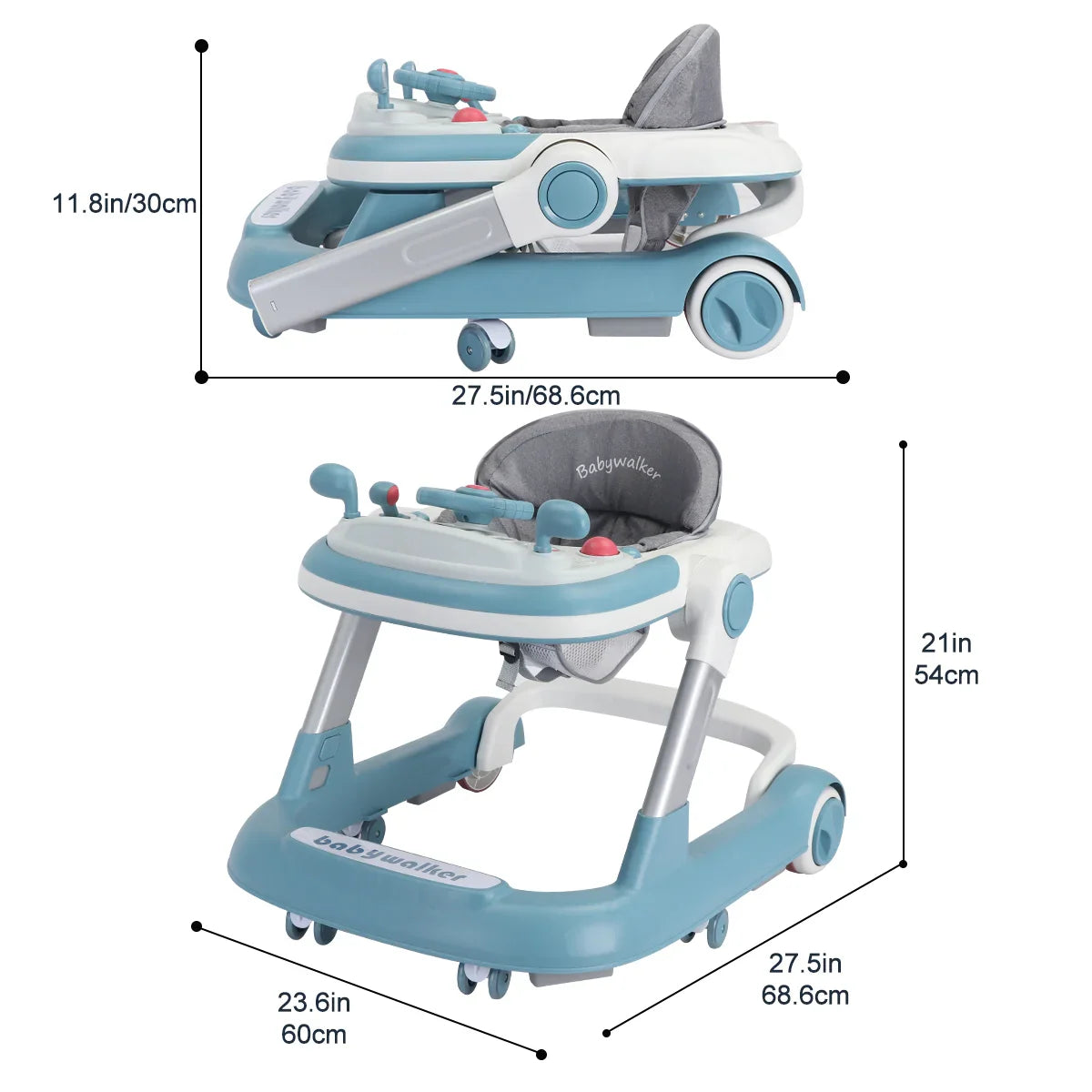 UBRAVOO 2in1 Toddler Push Baby Walker, with Removable Feeding Tray and Music Tray, Foldable Activity Walker for 6-18 Months