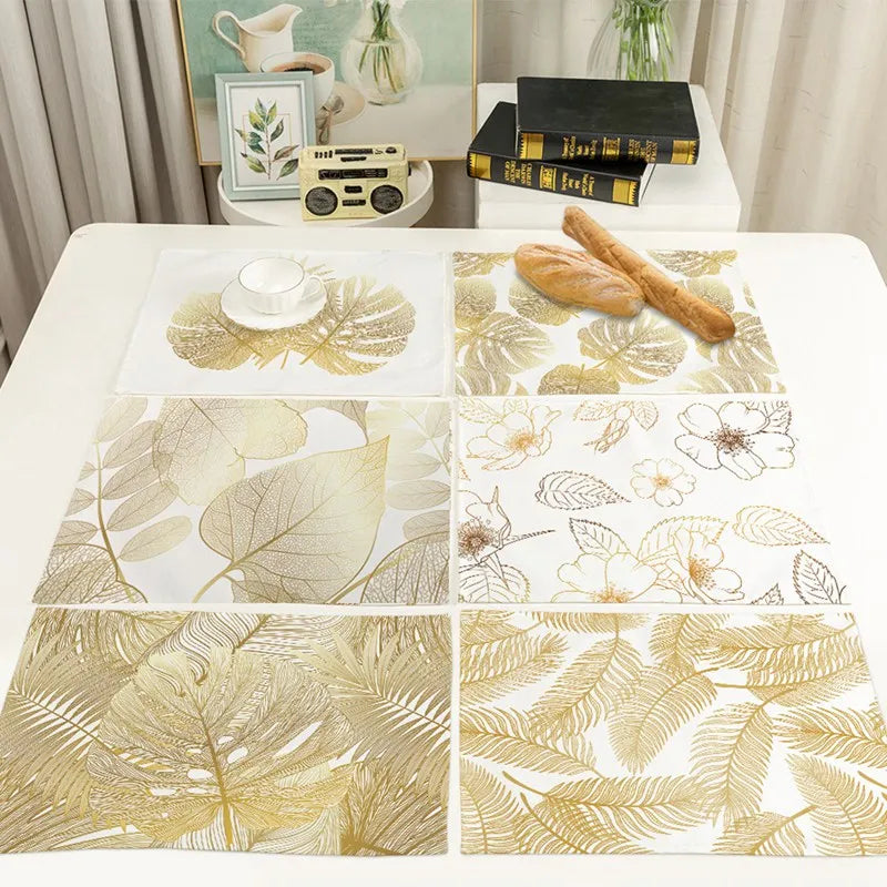 Dish Mat Ins Gold Leaf Placemat  Coffee Table Tablecloth Cotton Linen Placemats Printing Waterproof Placemat Western Placemat