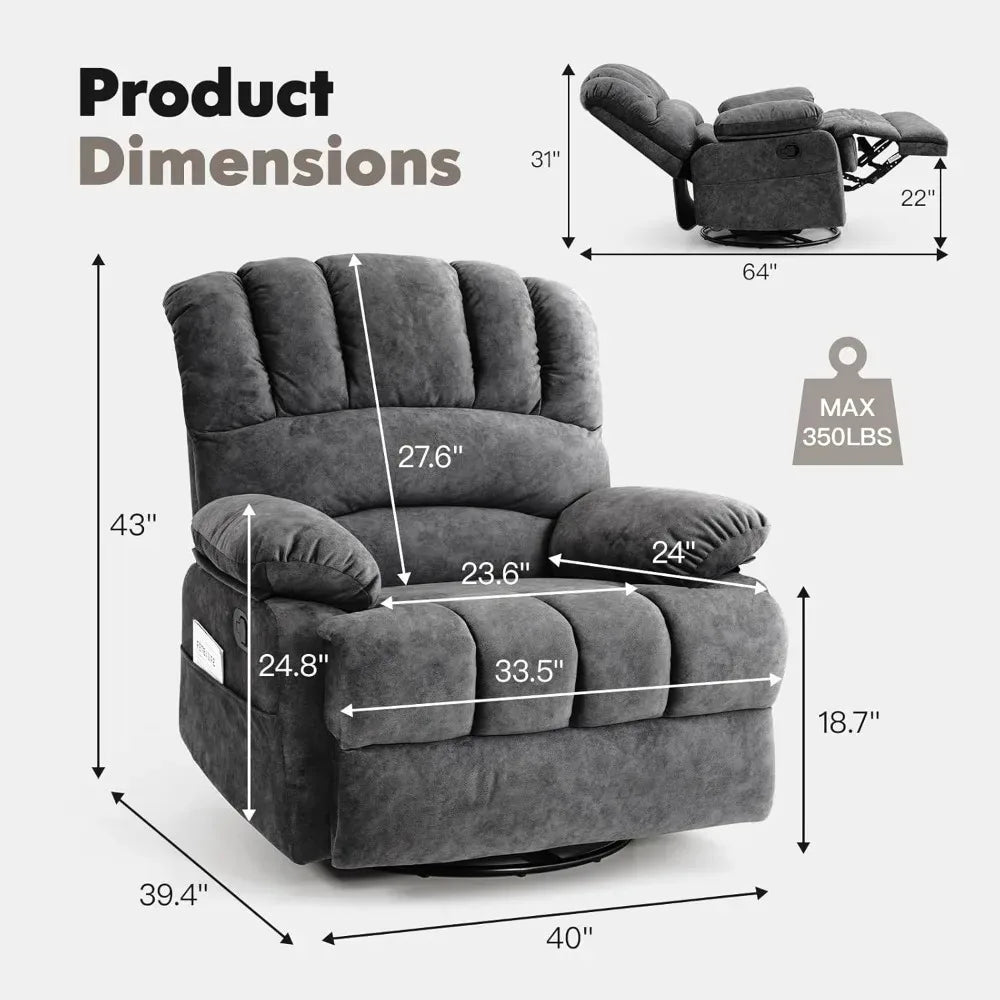 Oversized Swivel Rocker Recliner Chair, Glider Rocker Recliner, Lazy Recliner Chair with High Back, for Living Room (Dark Gray)