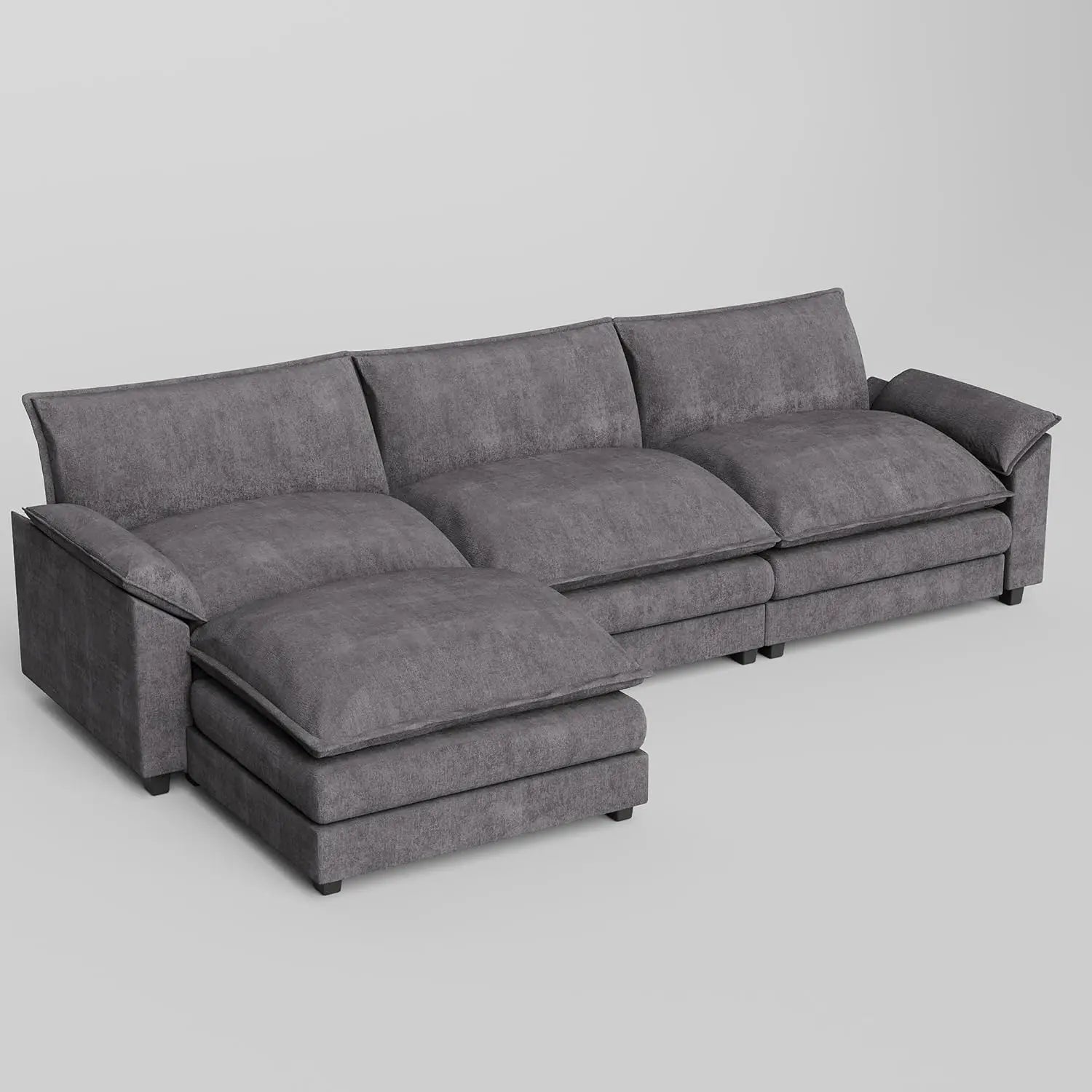 119” Modular Sectional Sofa Couch, Modern Wide Arm L Shaped Couch with Deep Seat and Reversible Ottoman