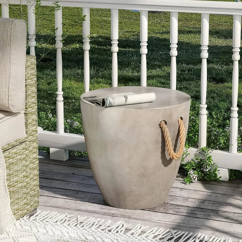 Outdoor Side Set of 2 2 Piece Concrete Side Table Outdoor 17" Small Side Table End Table Grey Accent