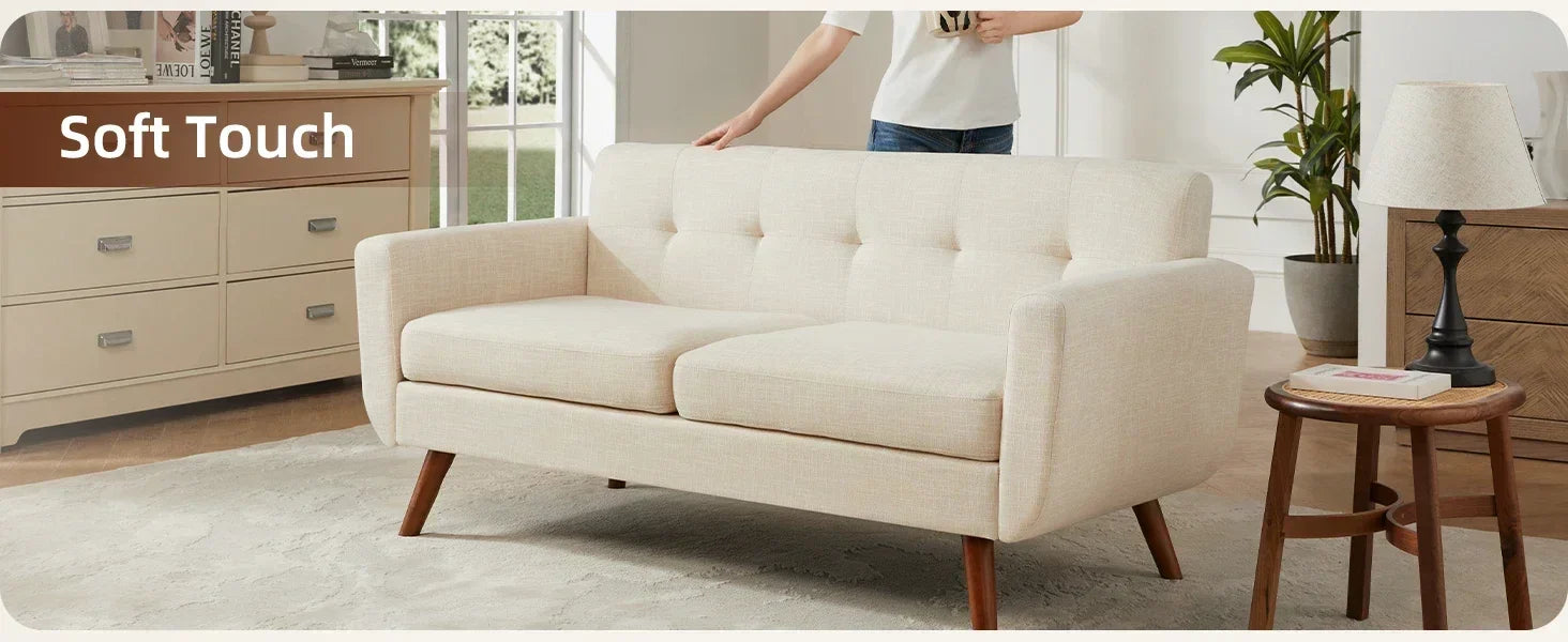 65" W Loveseat Sofa,Mid Century Modern Decor Love Seat Couches for Living Room,Button Tufted Upholstered Small Couch for Bedroom