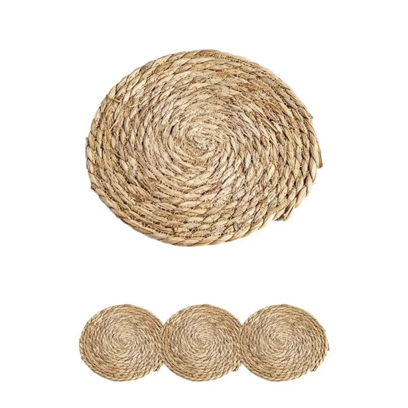 Set of 4/6 Round Woven Placemats Natural Wicker Place Mats Boho Braided Heat Resistant Table Protection Mat for Hot Pot Dishes