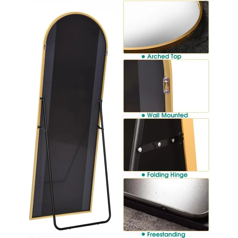 Full Length Mirror, Floor Mirror, 21"×64" Arched Full Length Mirror with Stand, Full Body Mirror, Standing Mirror