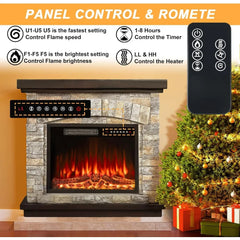 36" Electric Fireplace with Mantel,23 inch Electric Fireplace Insert,TV Stand Freestanding Heater with Remote Control Timer LED