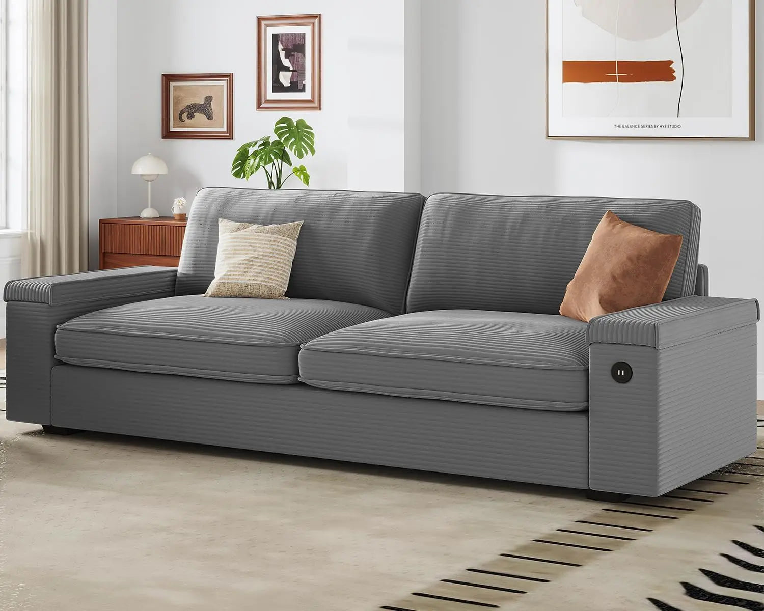 Modern Sofas Couches for Living Room, Comfy Couch with Extra Deep Seats, Oversized Loveseat Sofa with Storage and 2 USB C