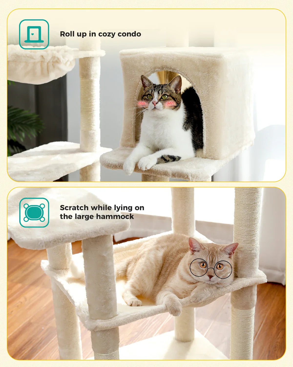 Multi-Level Cat Tree with Condo Scratching Posts Large Cat Tower with Hammock Cat Accessories Kitty Cat Toys Cat Pet Supplies