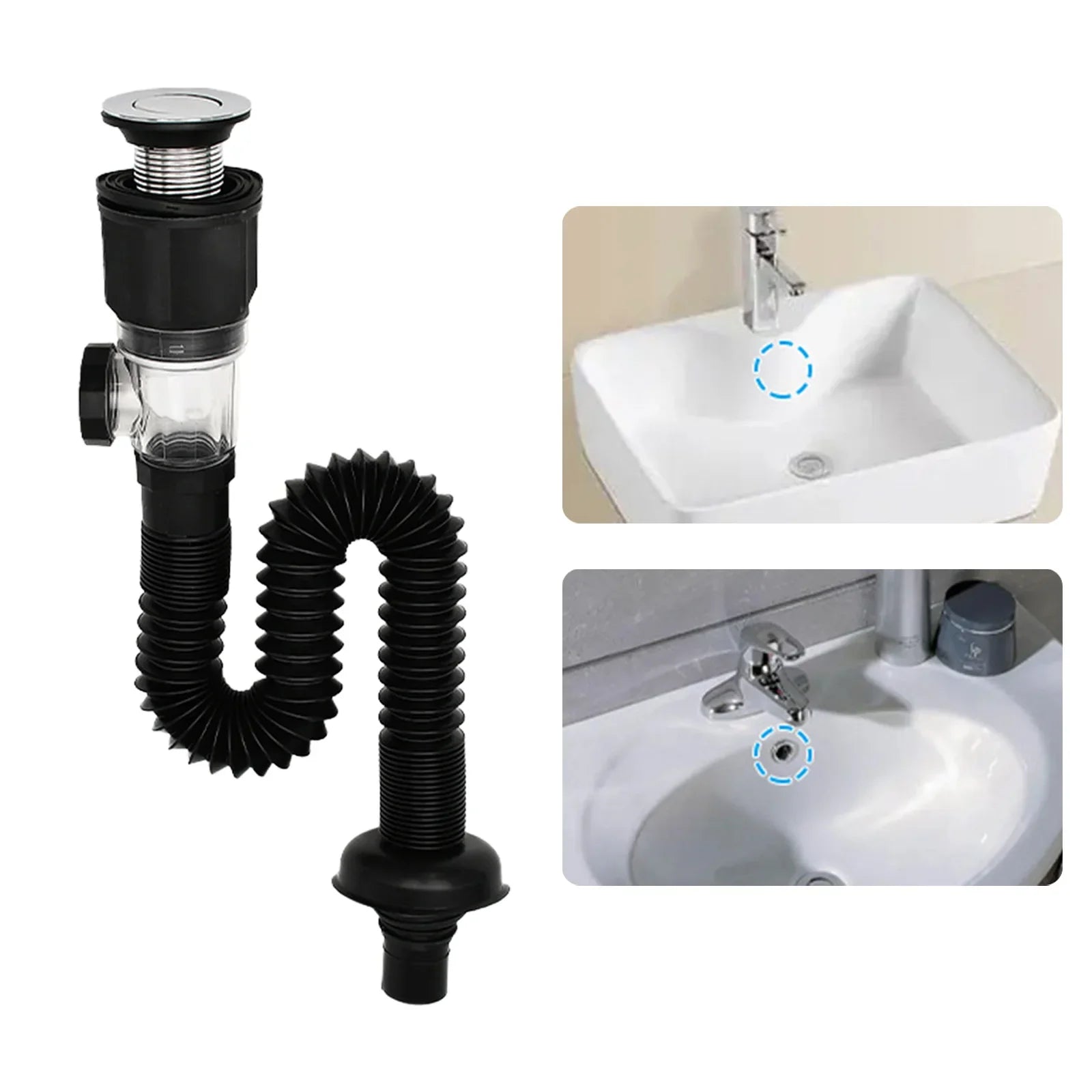 Kitchen Sink Drain Pipe Easy to Install Sink Drain Assembly Universal Washbasin Sink Strainer Drain Filter Sink Sewer Pipe Tube