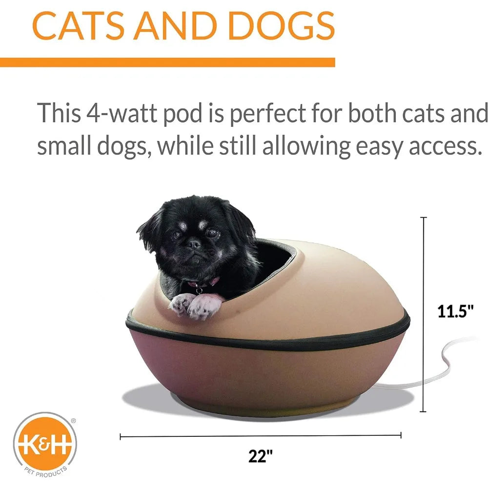 K&H Pet Products Thermo-Kitty Mod Dream Pod Heated Cat Bed for Large Cats, Indoor Heated Cat Cave, Thermal Cat Mat Hideaway for