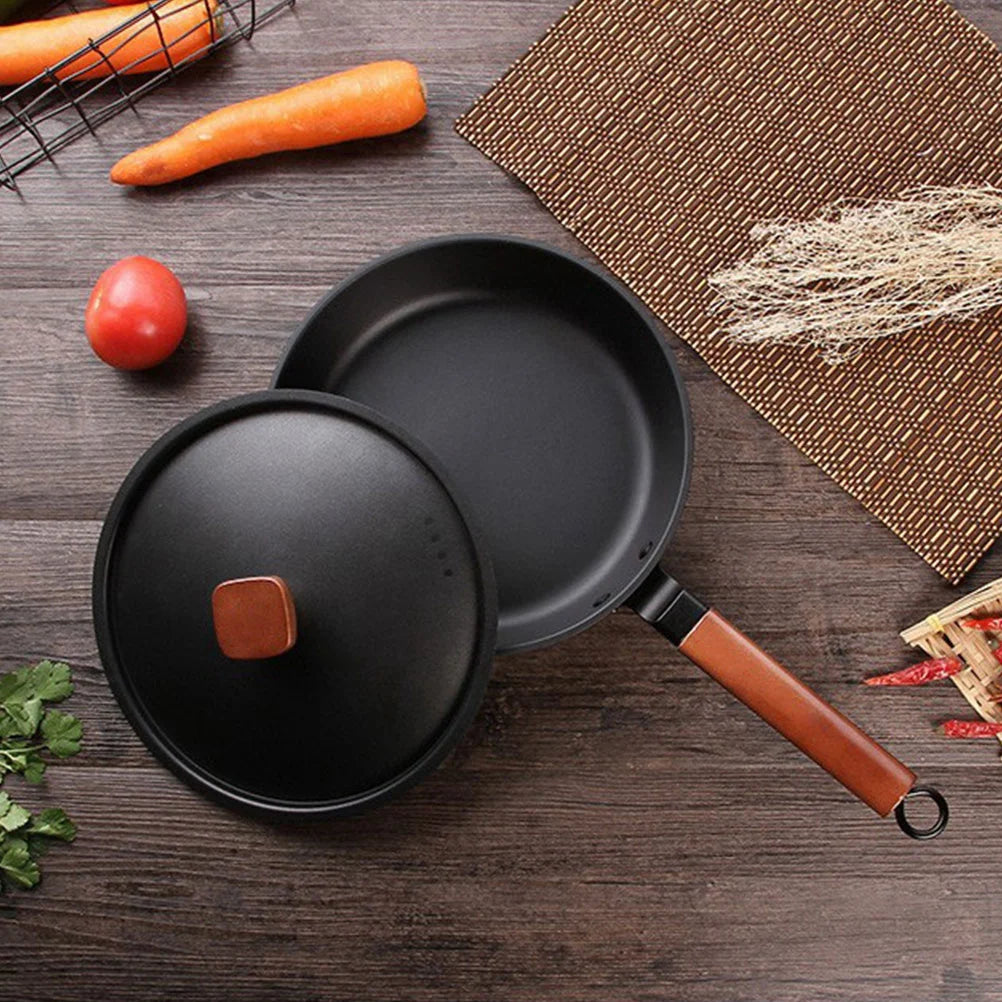 Pan Iron Flat Skillet Crepe Omelette Wooden Bamboo Pancake Cooking Home Non-Stick Frying Pans