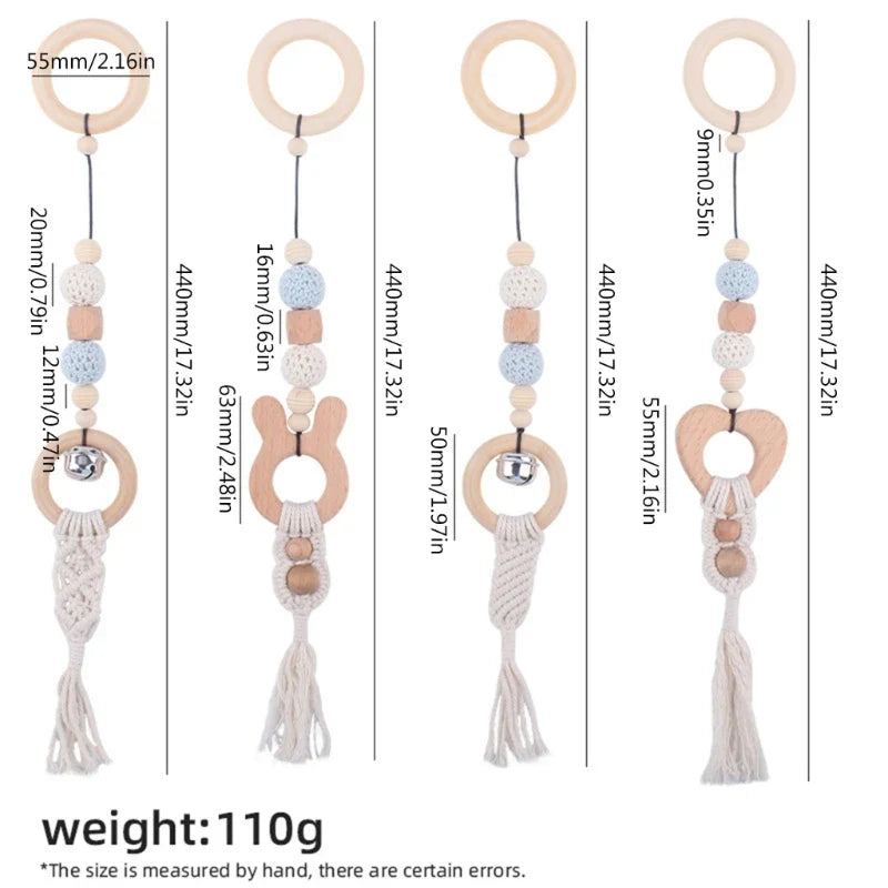 BPA Free Wooden Baby Gym Toys Baby Stroller Hanging Pendants Newborn Play Activity Gym Frame Hanging Rattle Toys Teething Ring