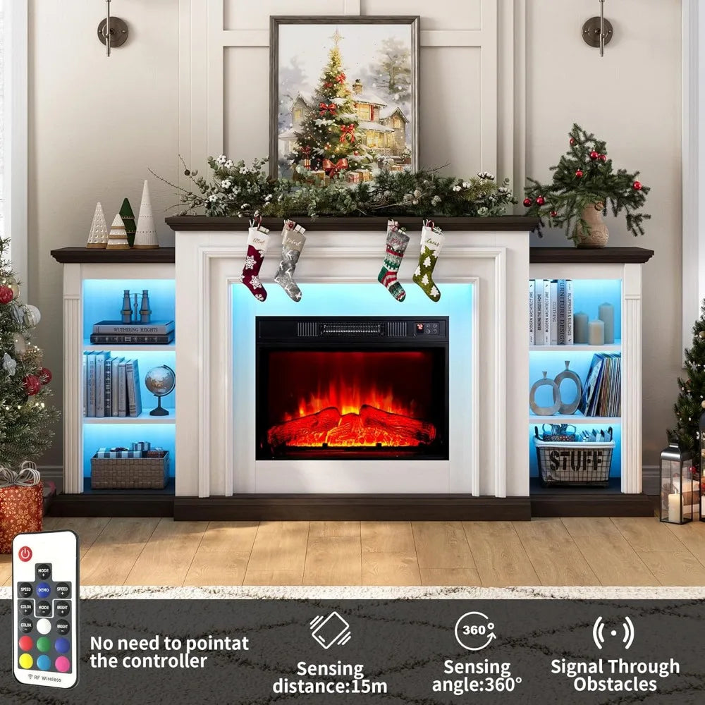 72" LED Electric Fireplace with Mantel, Fireplace TV Stand for 80 Inch TV, Modern Entertainment Center with Storage